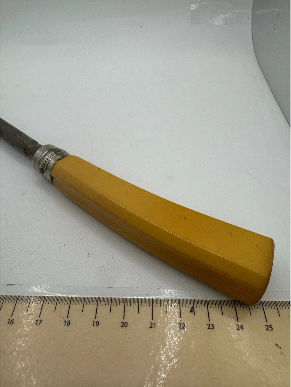 Vintage Butterscotch Bakelite Handle Honing Steel Knife Sharpener MCM 11.25”